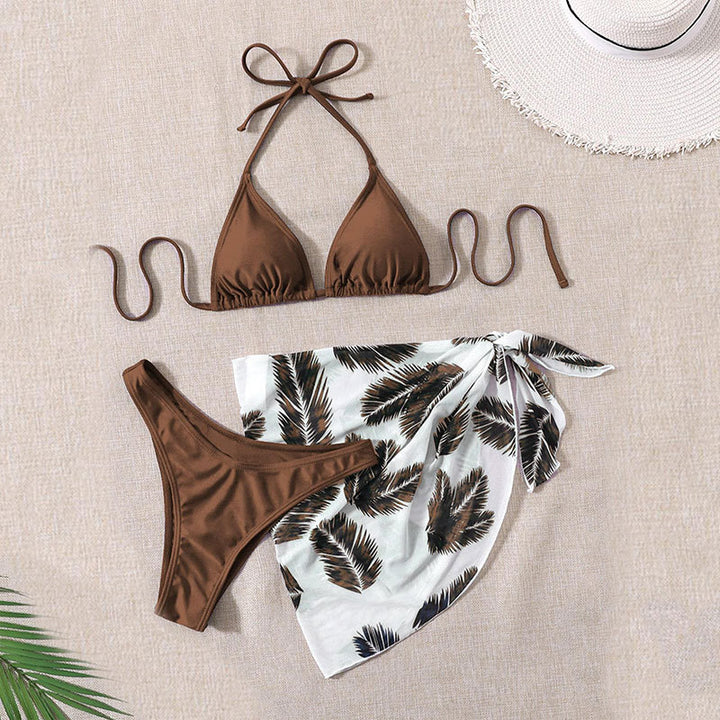 Dame triangle bikini med elegant indpakningsskørt Skovae