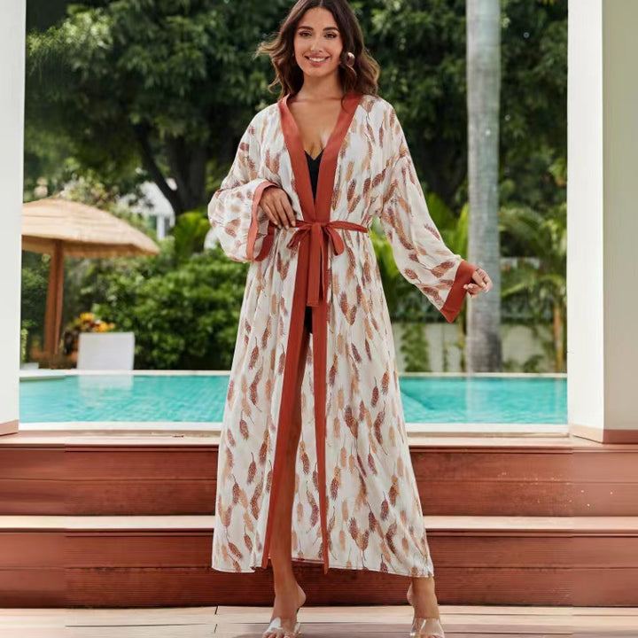 Dame Kimono-Style Strandovergangsrobe med kunstnerisk mønstermix Stilla