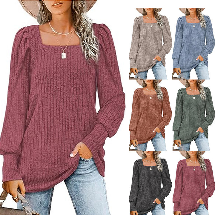 Dame sweater med ribbet design og ballonærmer Stilla
