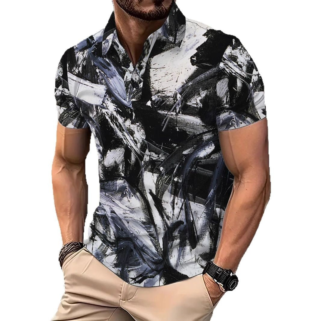Herrer polo t-shirt med kunstnerisk penselstrøgsdesign Stilla