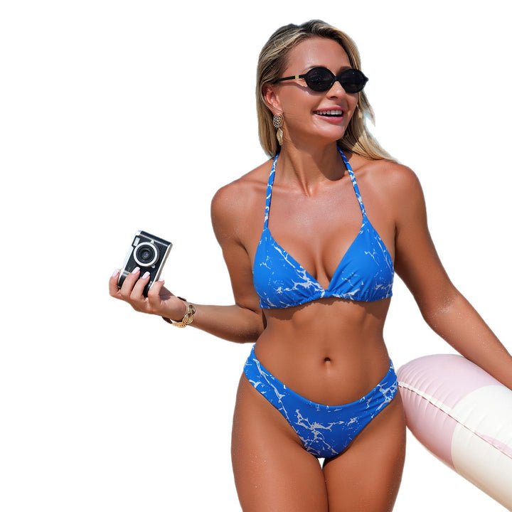 Dame Triangel-Bikini med elegant snit og moderne marmor mønster Skovae