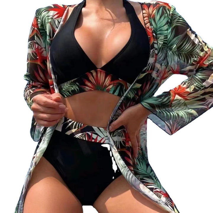 Dame højtaljet bikini-sæt med tropisk tryk cover-up Stilla