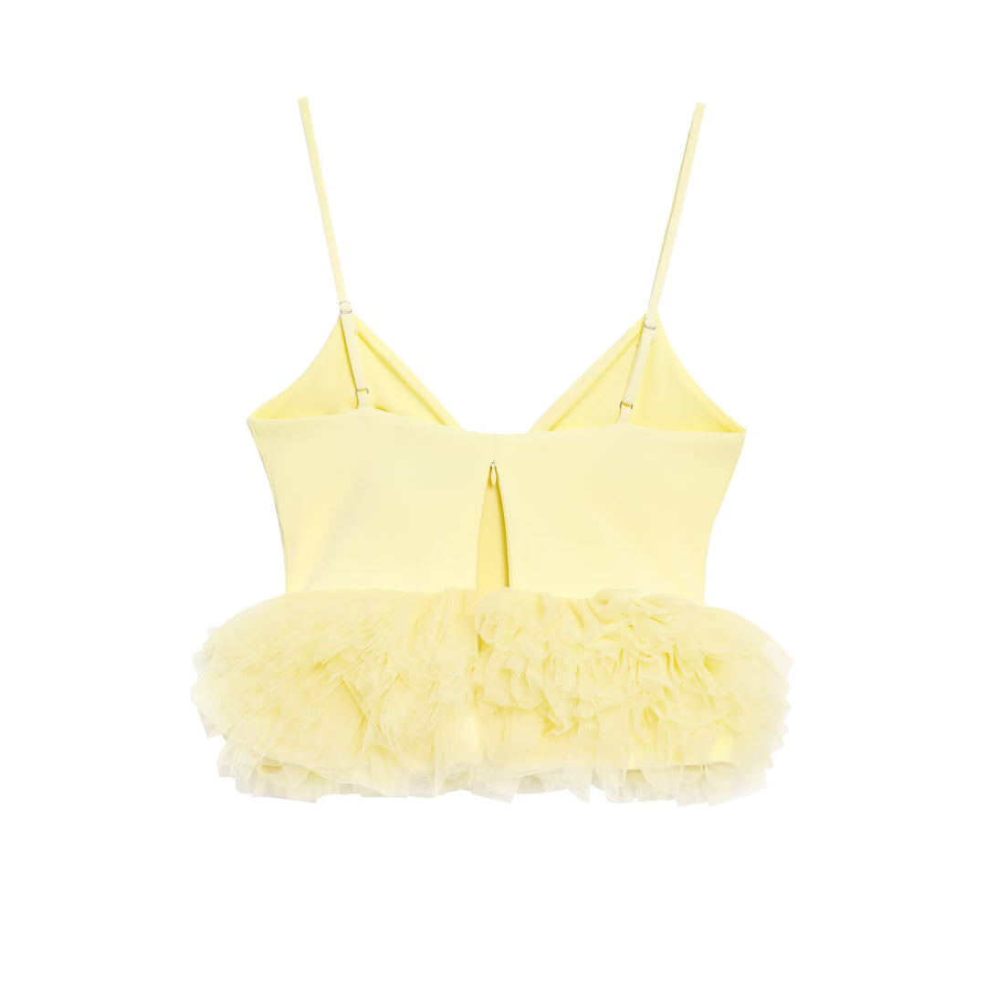Femme Rüsch Tüll Kant Crop Top Stilla