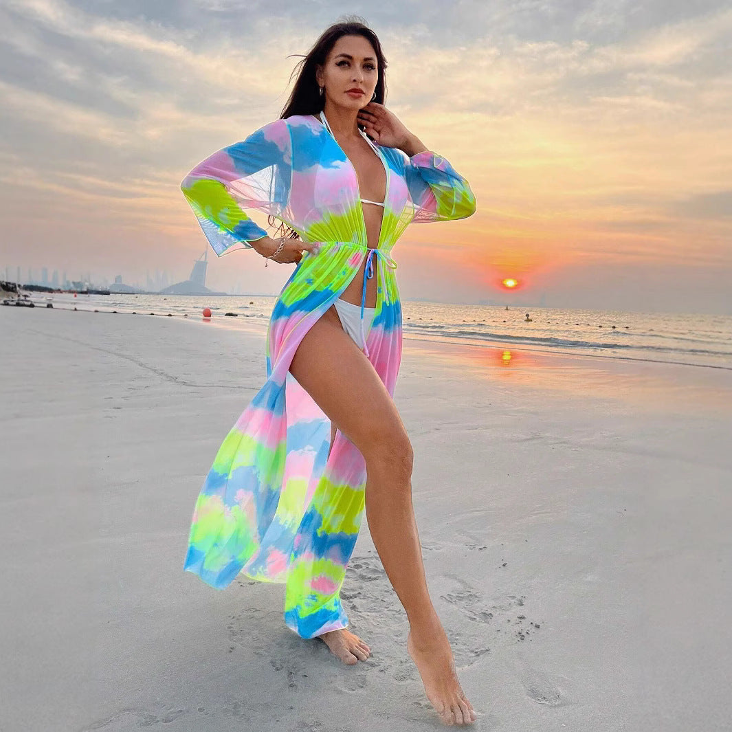Dame Strandkimono med farverigt batikdesign Stilla