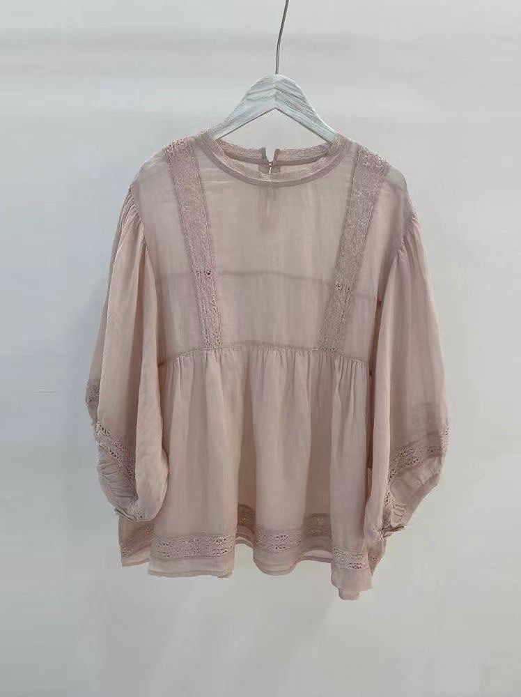 Femme Elegant Afslappet Pasform Spids-Detail Bluse Stilla