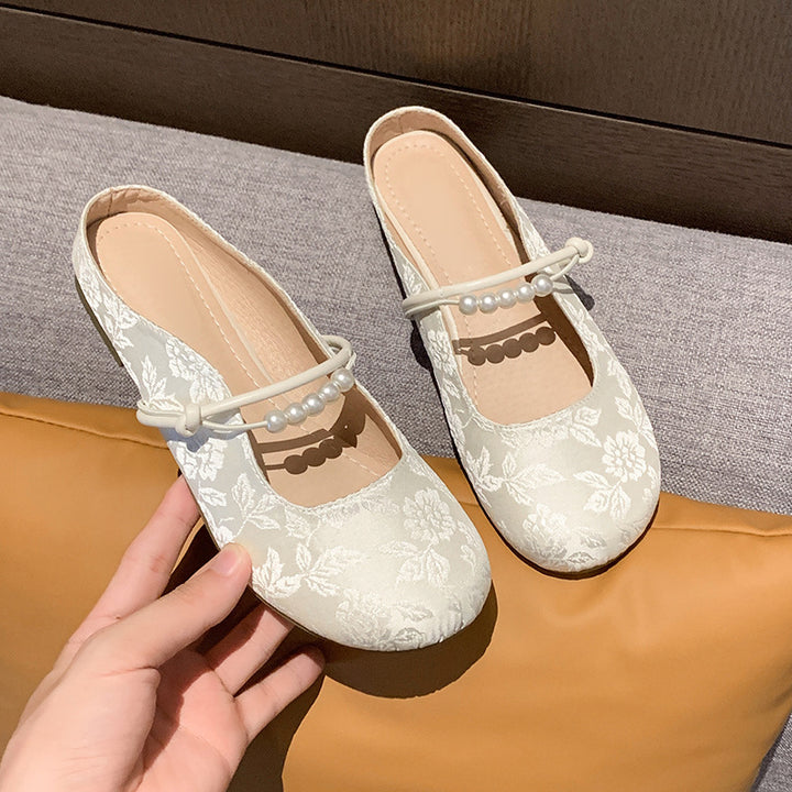 Femme Floral Broderet Mary Jane Sko med Perleagtig Rem Stilla