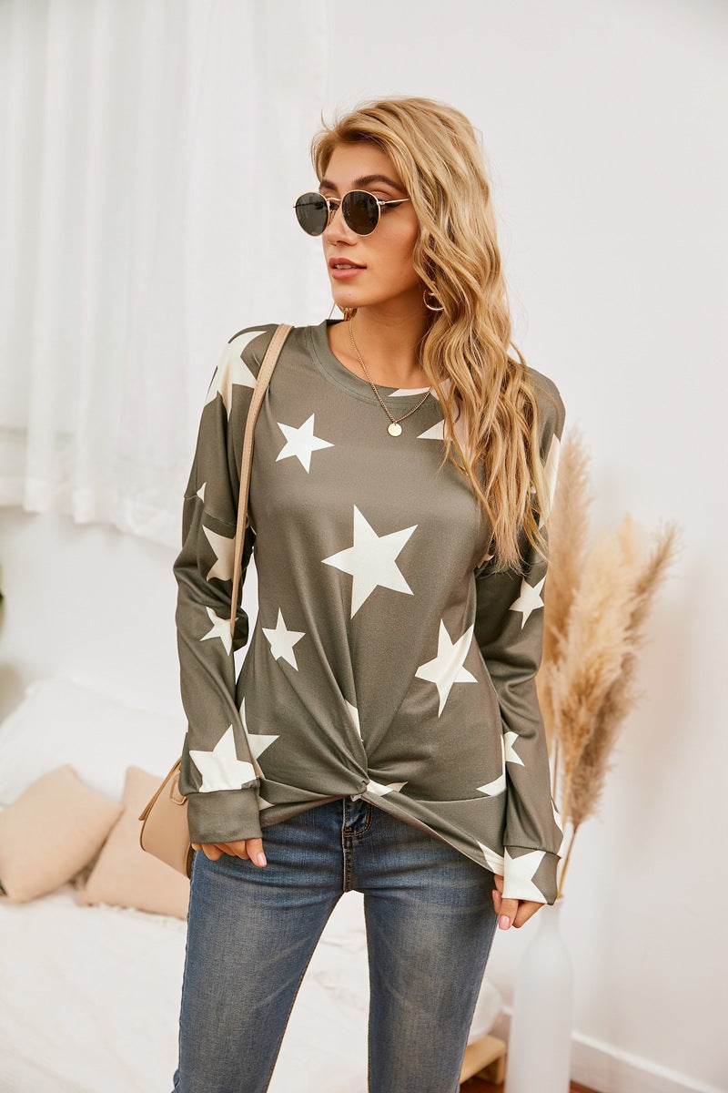 Dame mode sweatshirt med stjernemønster og twist-detaljer Stilla