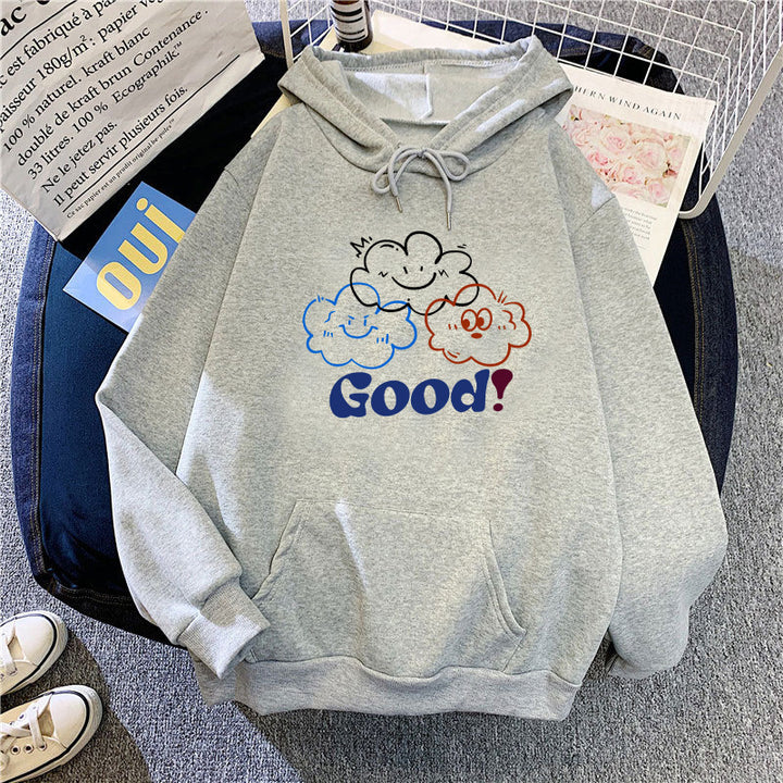 Dame hoodie med kreativt tegneserie-design og behagelig pasform Skovae