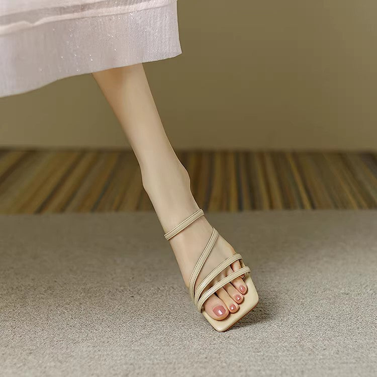 Dame Strappy Open-Toe Slide Sandaler med blokhæl Stilla