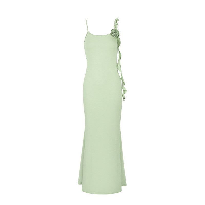Damer Elegant Maxikjole med blomsternecktie og asymmetrisk flæse Skovae
