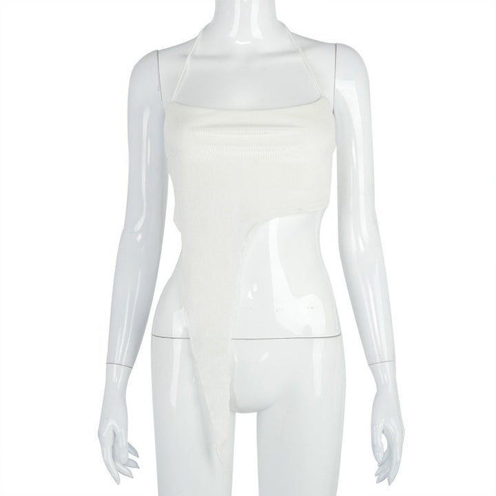 Damer asymmetrisk Crop-Top med fint ribdesign og dyb udskæring Skovae