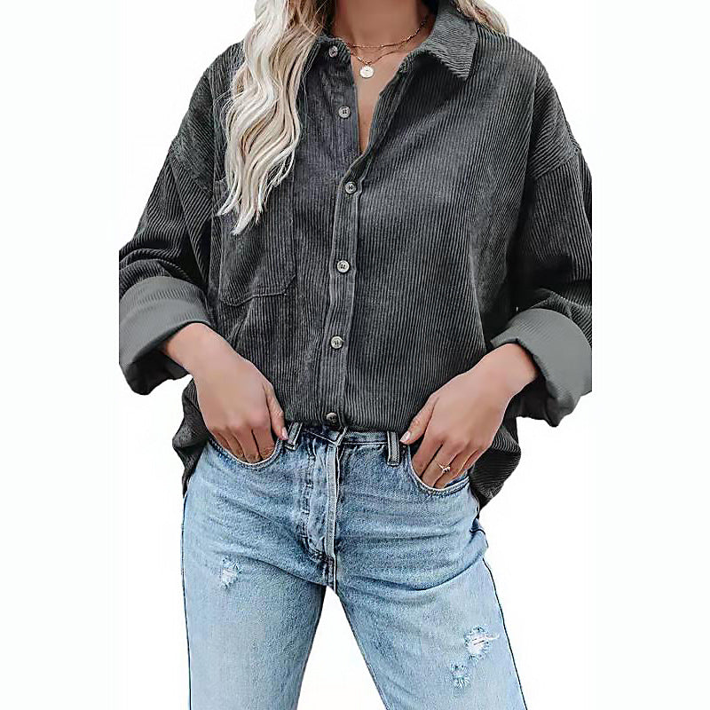 Dame Cord-Skjorte i afslappet oversized-snit Stilla