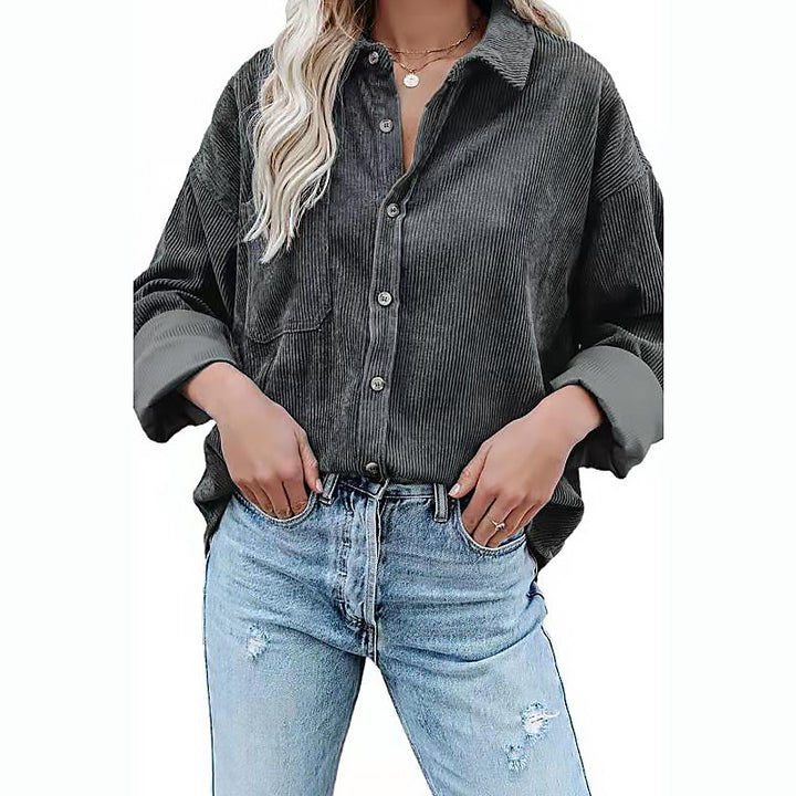 Dame Cord-Skjorte i afslappet oversized-snit Stilla