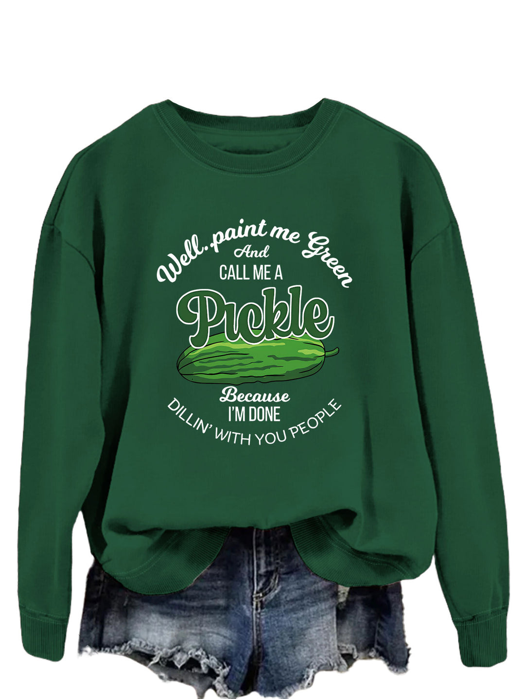 Kvinders sweatshirt med et sjovt agurkmotiv og kreativt tryk Stilla