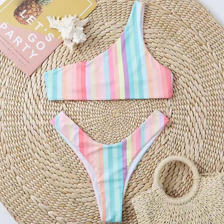 Damer Ensidig stribet bikini med høj benudskæring Stilla