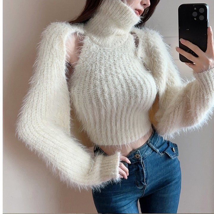 Dame Stilfuld Turtleneck Sweater med Pufærmer Stilla