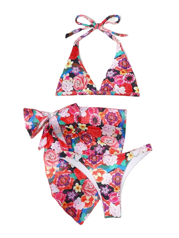 Dame trekant-bikini-sæt med blomsterdesign og legende bindingsdetaljer Stilla