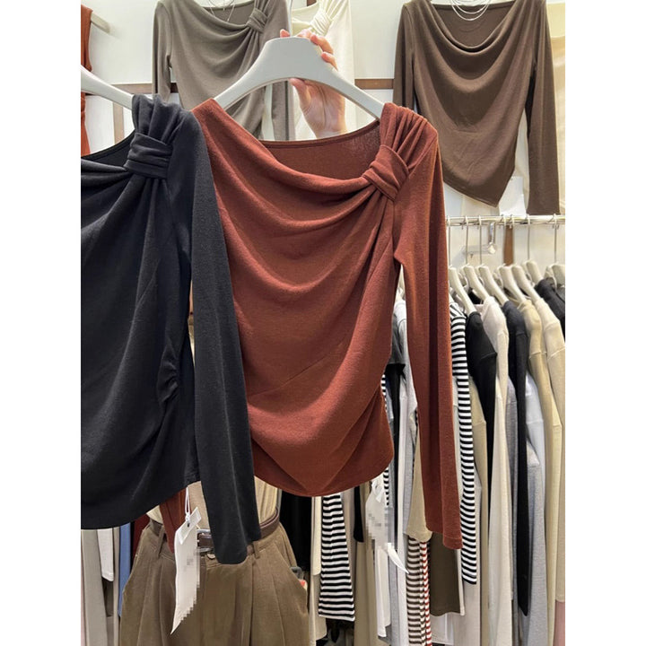 Dame Rynk Langærmet Top med elegant Detalje Stilla