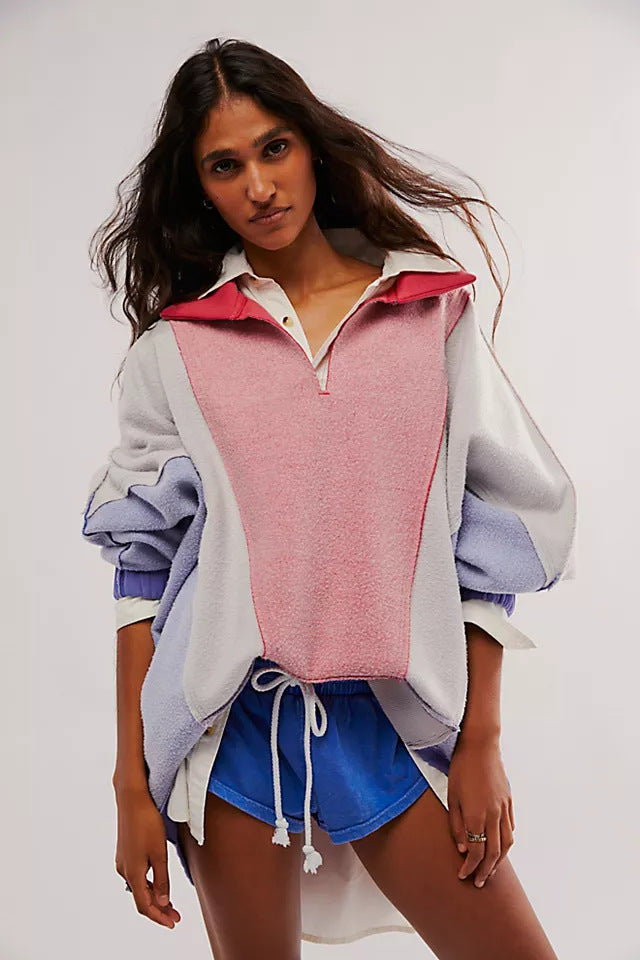Damer afslappet oversized fleece-trøje med høj krave og snøre Stilla