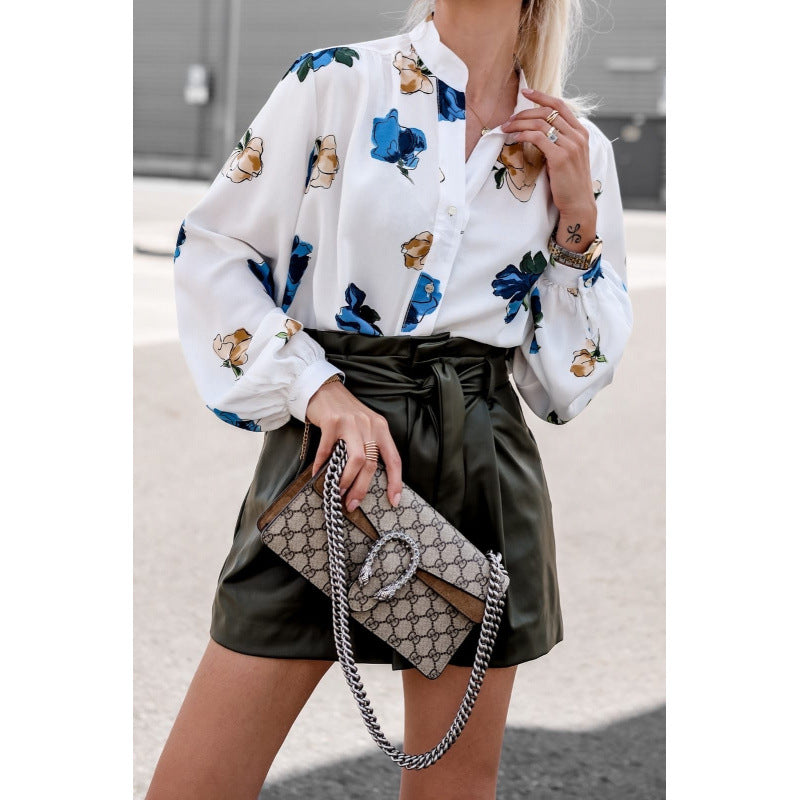 Damer blomster mønster knap-bluse Stilla 1750652785