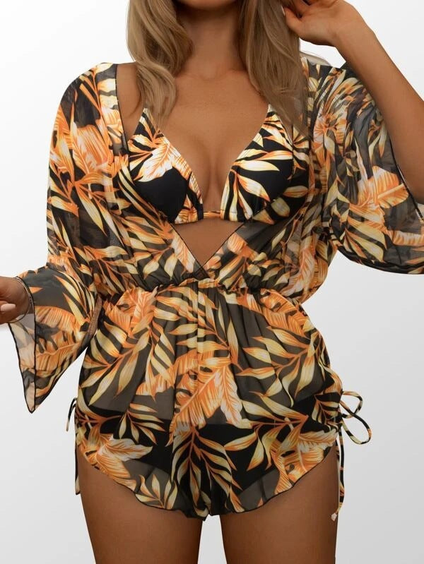 Dame Tropical Print Badedragt Sæt med flerdelt Cover-Up Stilla