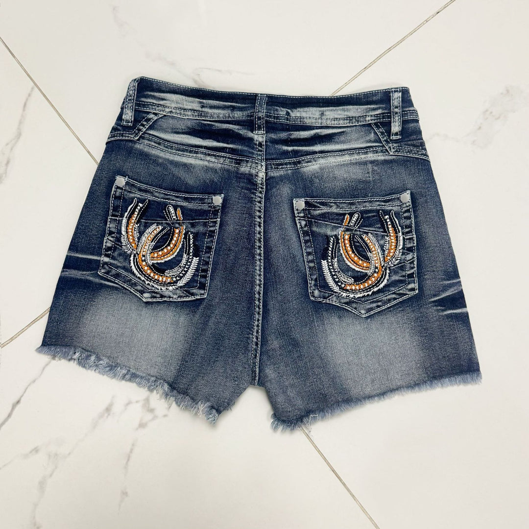 Dame Jeans-shorts med frynse-detaljer Stilla