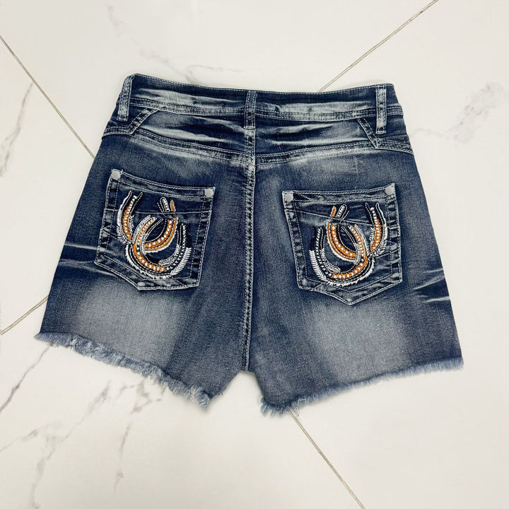 Dame Jeans-shorts med frynse-detaljer Stilla