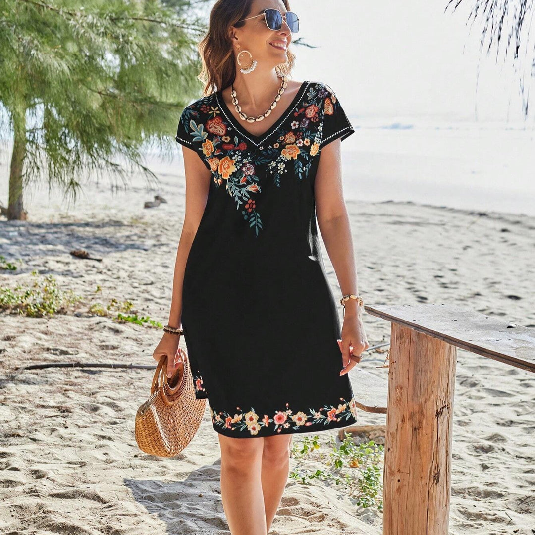 Dame Floral Broderet Strandkjole Stilla