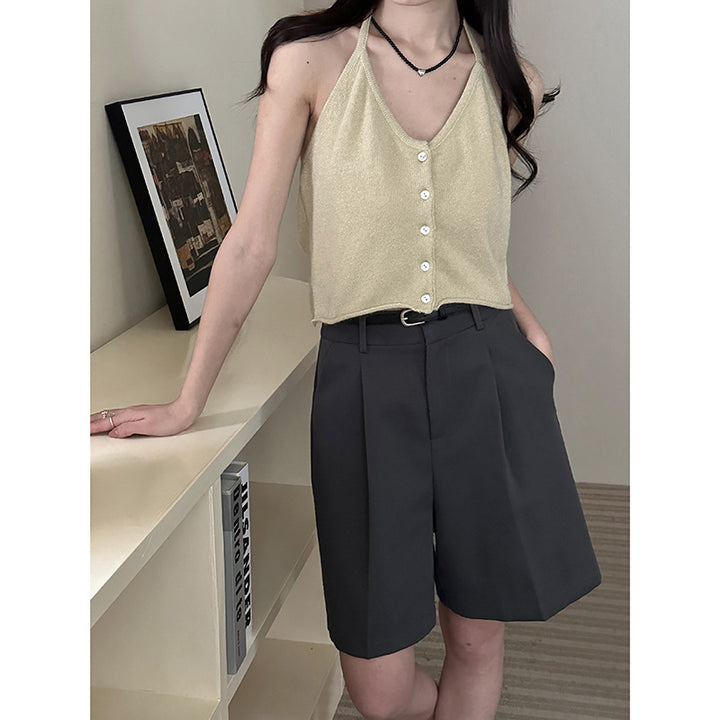 Femme Knap-Op Strik Crop Top Stilla