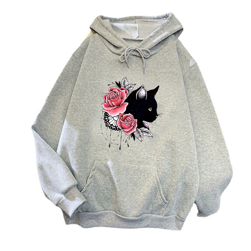 Kvinders hoodie med blomsterkat design Skovae