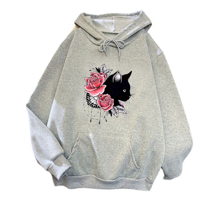 Kvinders hoodie med blomsterkat design Skovae
