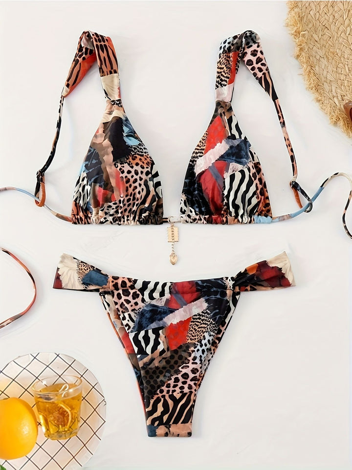 Dame Triangel-Bikini-Sæt med spændende dyremønster og justerbare stropper Stilla