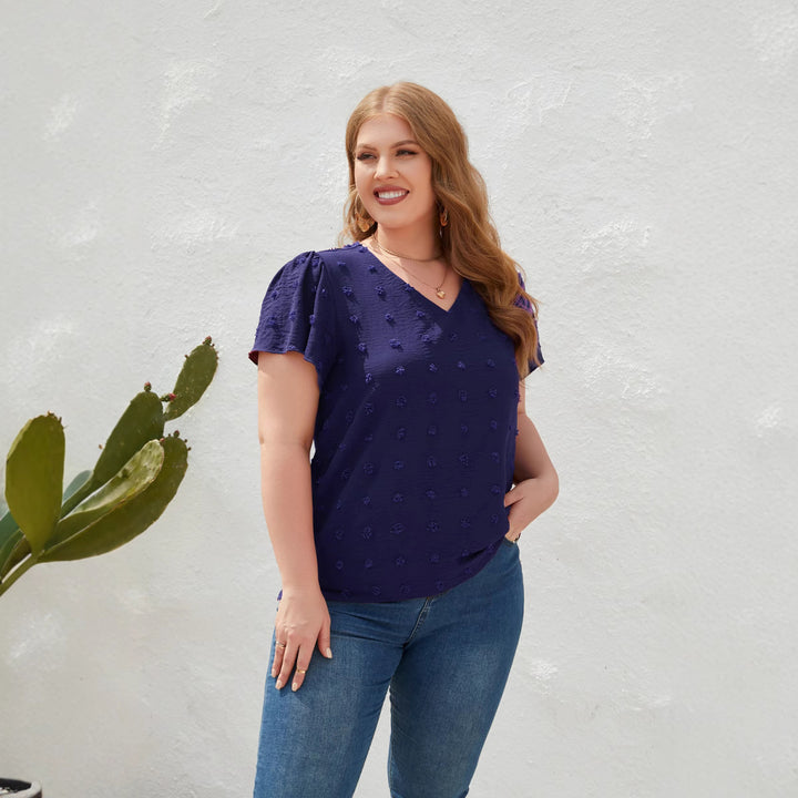 Dame Lettere V-udskæring T-shirt med struktureret design Skovae