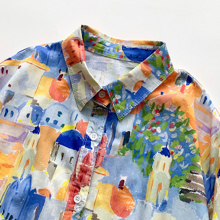 Dame farverig kunstbluse Stilla