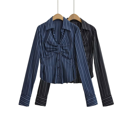 Dame figursyet ternet skjorte med elegante draperingsdetaljer Stilla