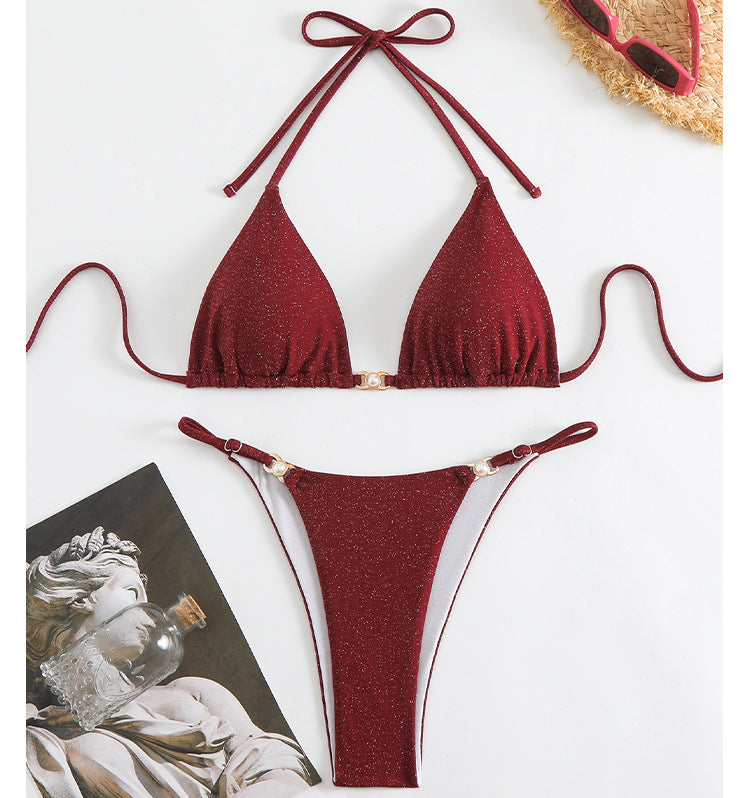 Dame triangel-bikini med glitrende stof og justerbare stropper Stilla