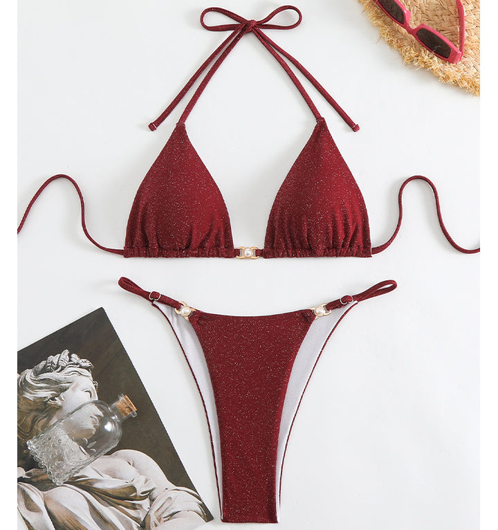 Dame Triangel-Bikini med funklende overflade og justerbare stropper Stilla