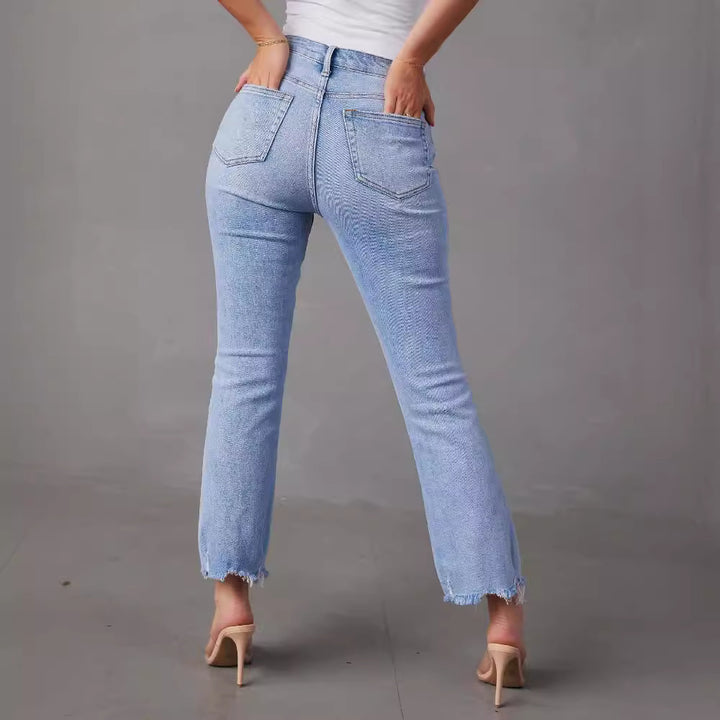 Damer Mom Jeans med flossede kanter Stilla