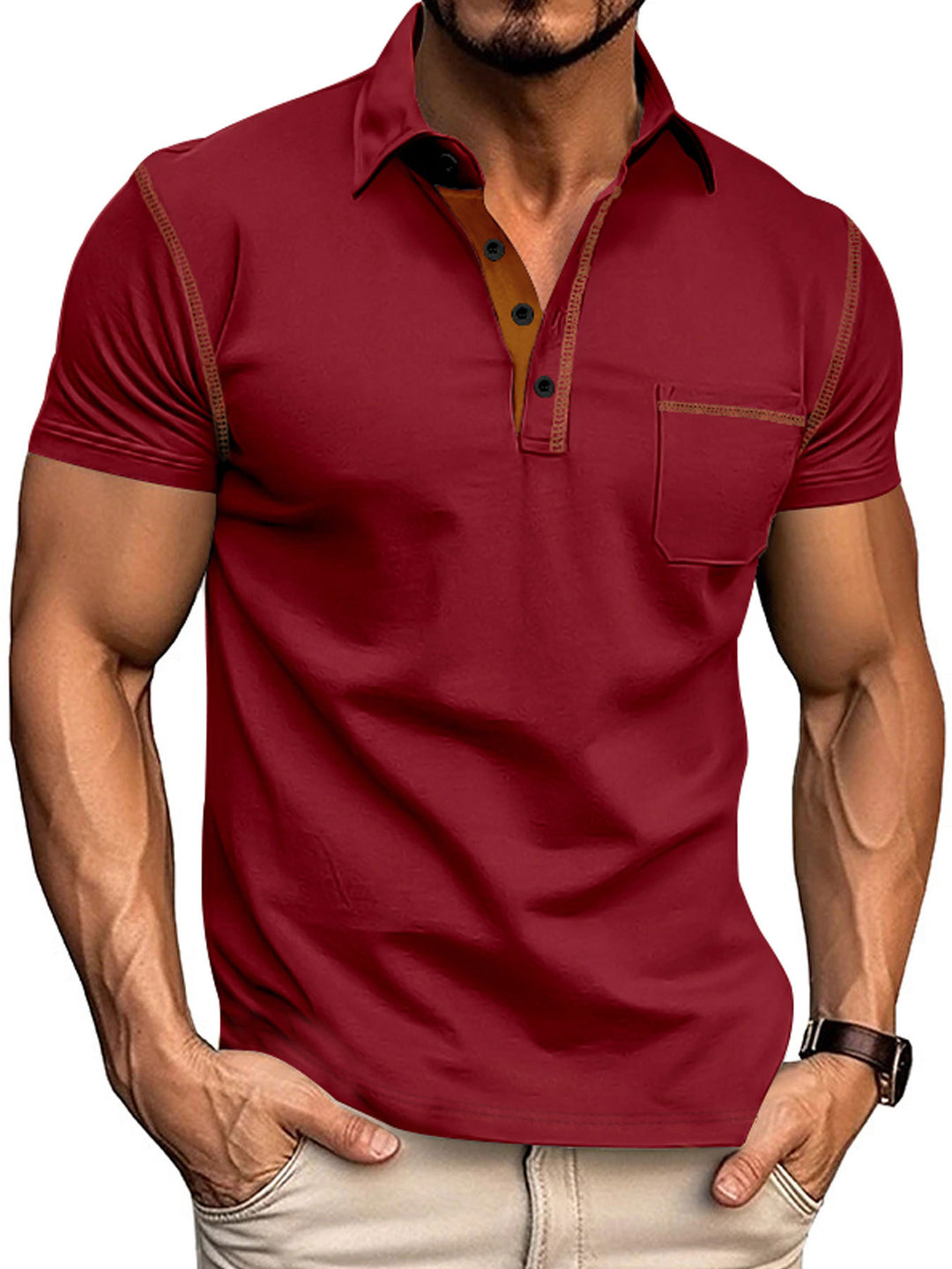 Herrer Poloshirt med struktur og moderne krave Stilla