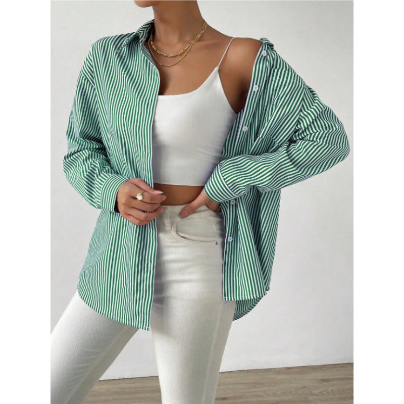 Dame Oversize Skjorte med fine Striber Stilla