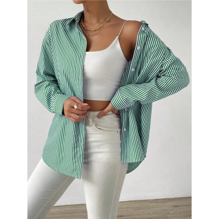 Dame Oversize Skjorte med fine Striber Stilla