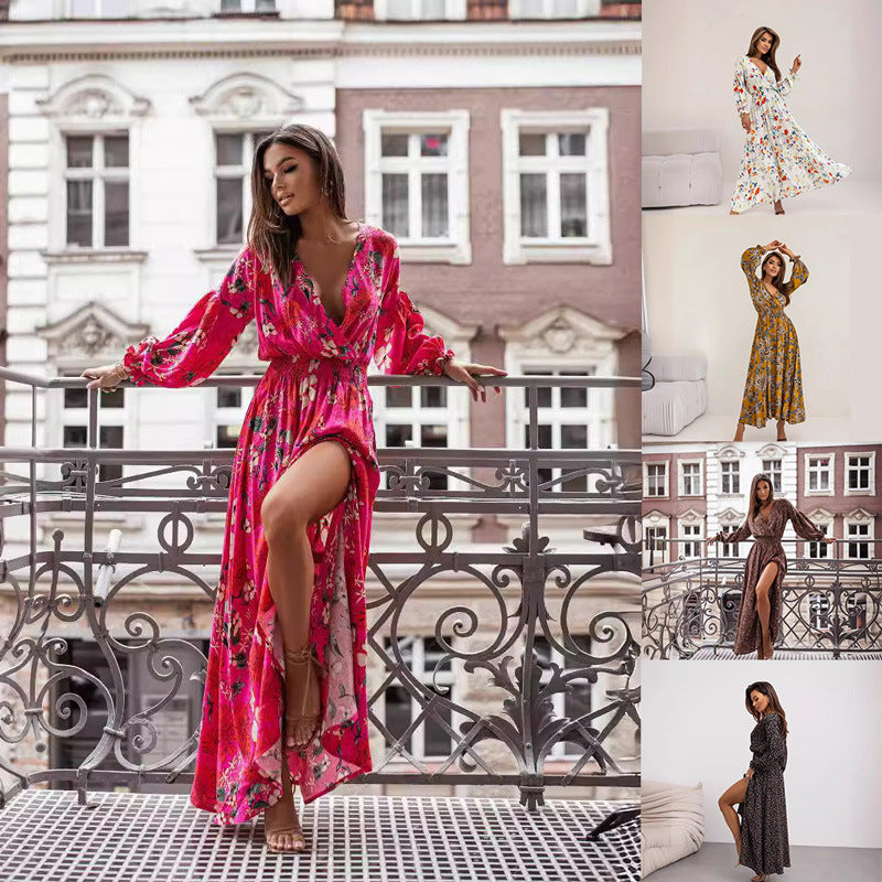 Dame maxikjole med asymmetrisk kant og florale accenter Stilla