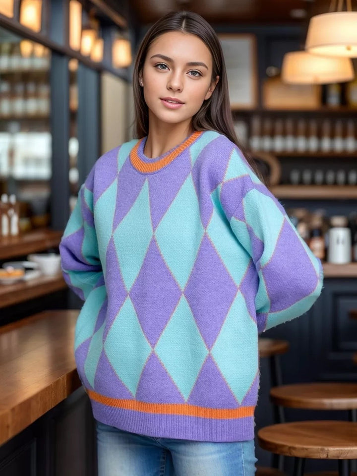 Femme Geometrisk Mønster Strikpullover Stilla