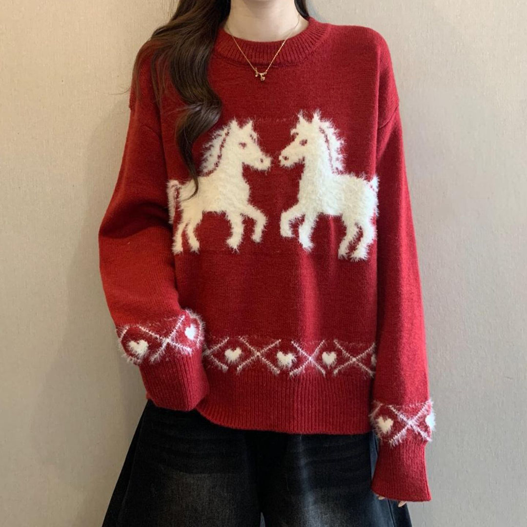 Kvindernes hyggelige sweater med enhjørningemønster Stilla