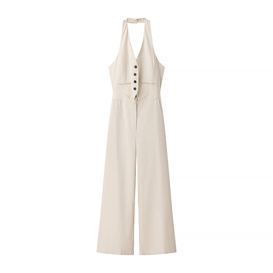 Femme Målsyet Halterneck Jumpsuit med Knapdetaljer Stilla