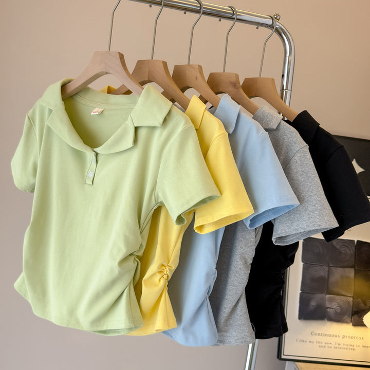 Femme polo t-shirt med korte ærmer og snoretræksdetalje Stilla