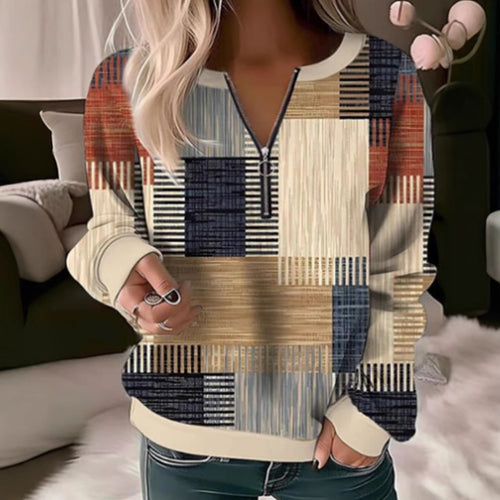 Kvinders sweatshirt med geometrisk grafisk design og høj krave lynlås Stilla