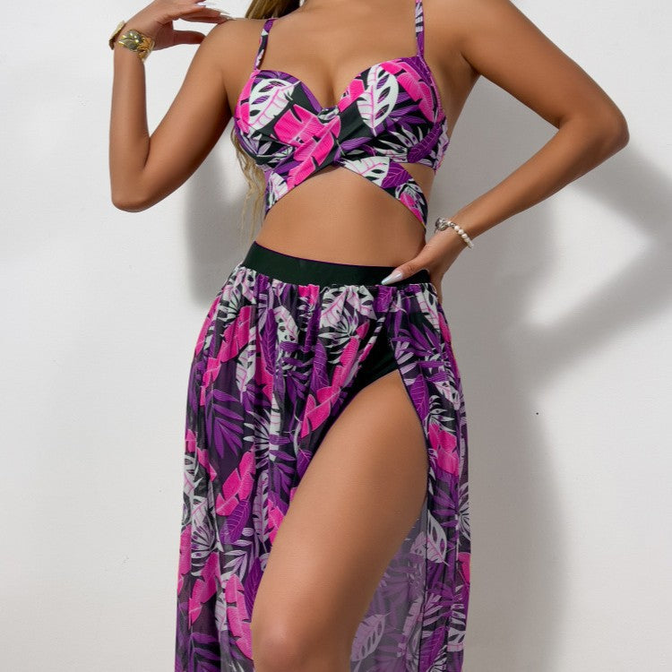 Dame bikini sæt med elegant cut-out top og svingende maxi nederdel Stilla