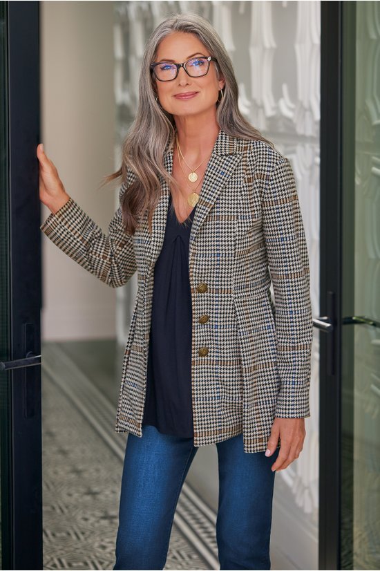 Damer Mode Rutet Blazer i figursyet snit Stilla