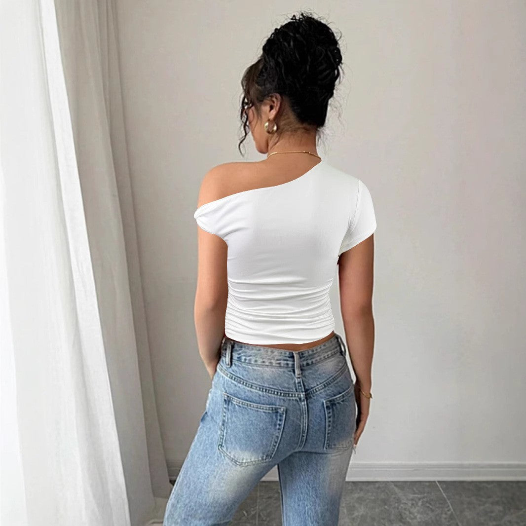 Dame Off-Shoulder Shirt med rynkning og figursyet snit Skovae